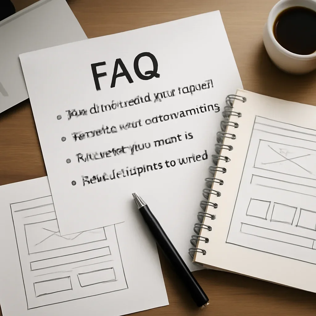 Website planning materials related to common questions about updates and support