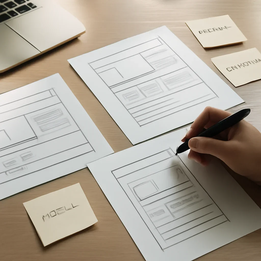 Affordable Web Design That Still Feels Professional planning session with page wireframes and content notes