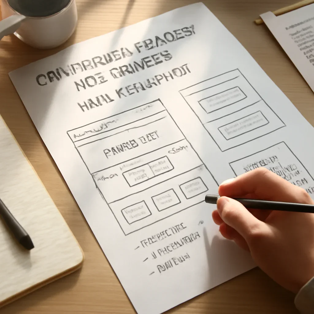 Conversion-focused website planning with page wireframes, customer questions and lead-generation notes