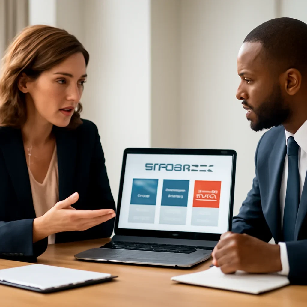 Business owners discussing which website design service fits their goals