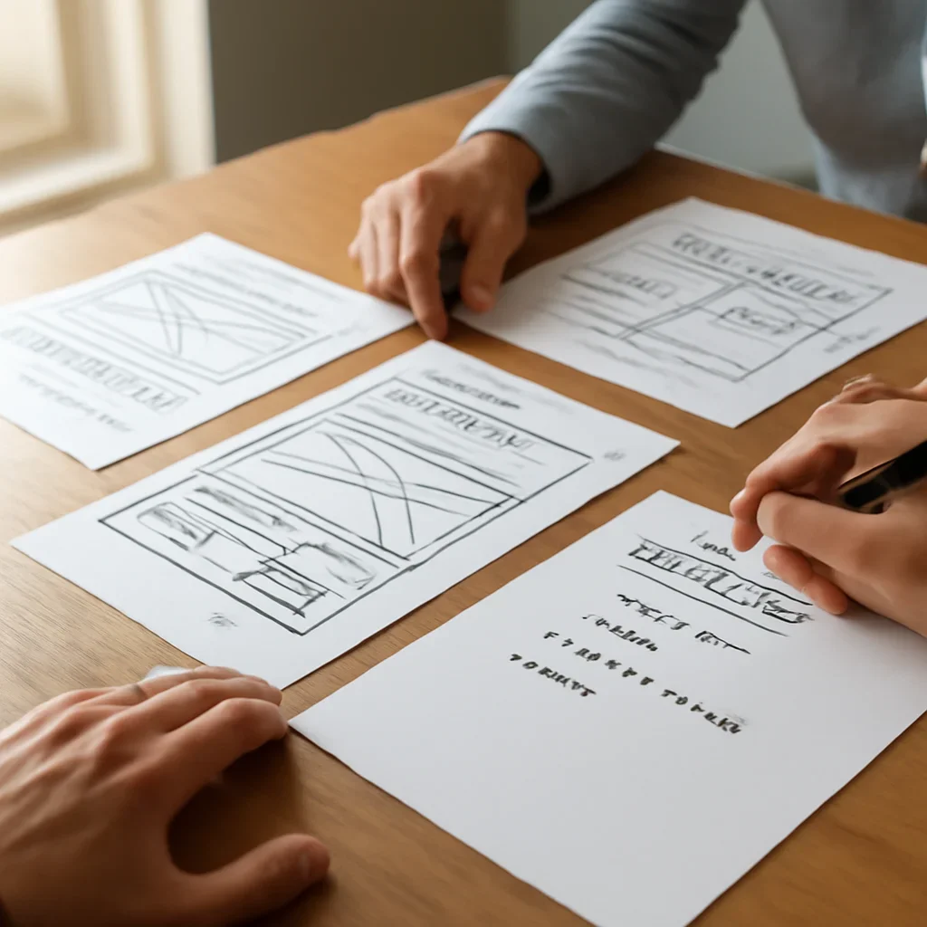 Vancouver web development planning session with responsive layouts, page structure and content notes