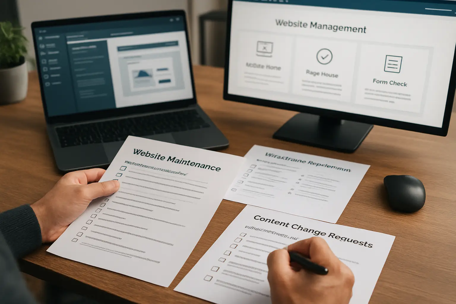 Website maintenance workflow covering review updates testing and ongoing support