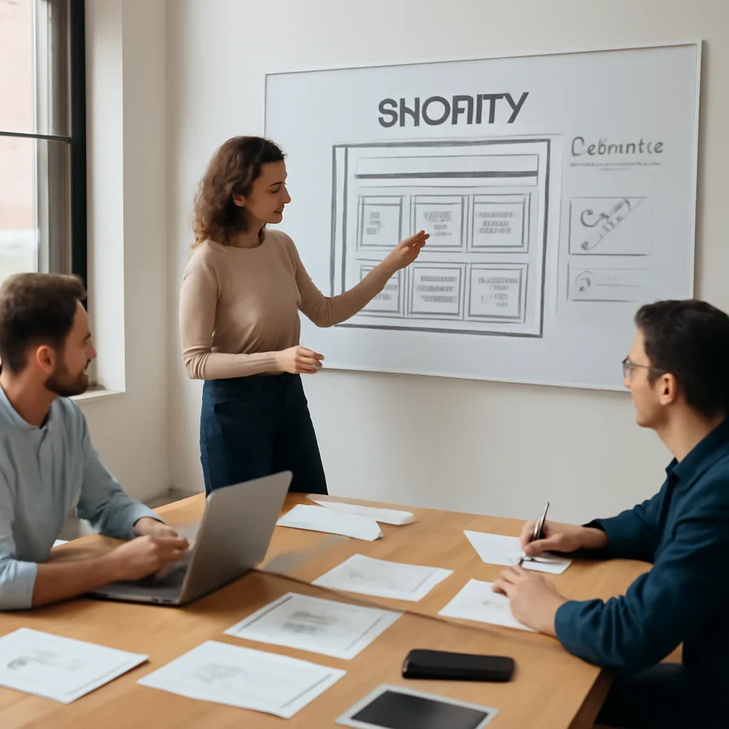 Shopify web design process covering catalogue planning, theme customization, product pages and store testing