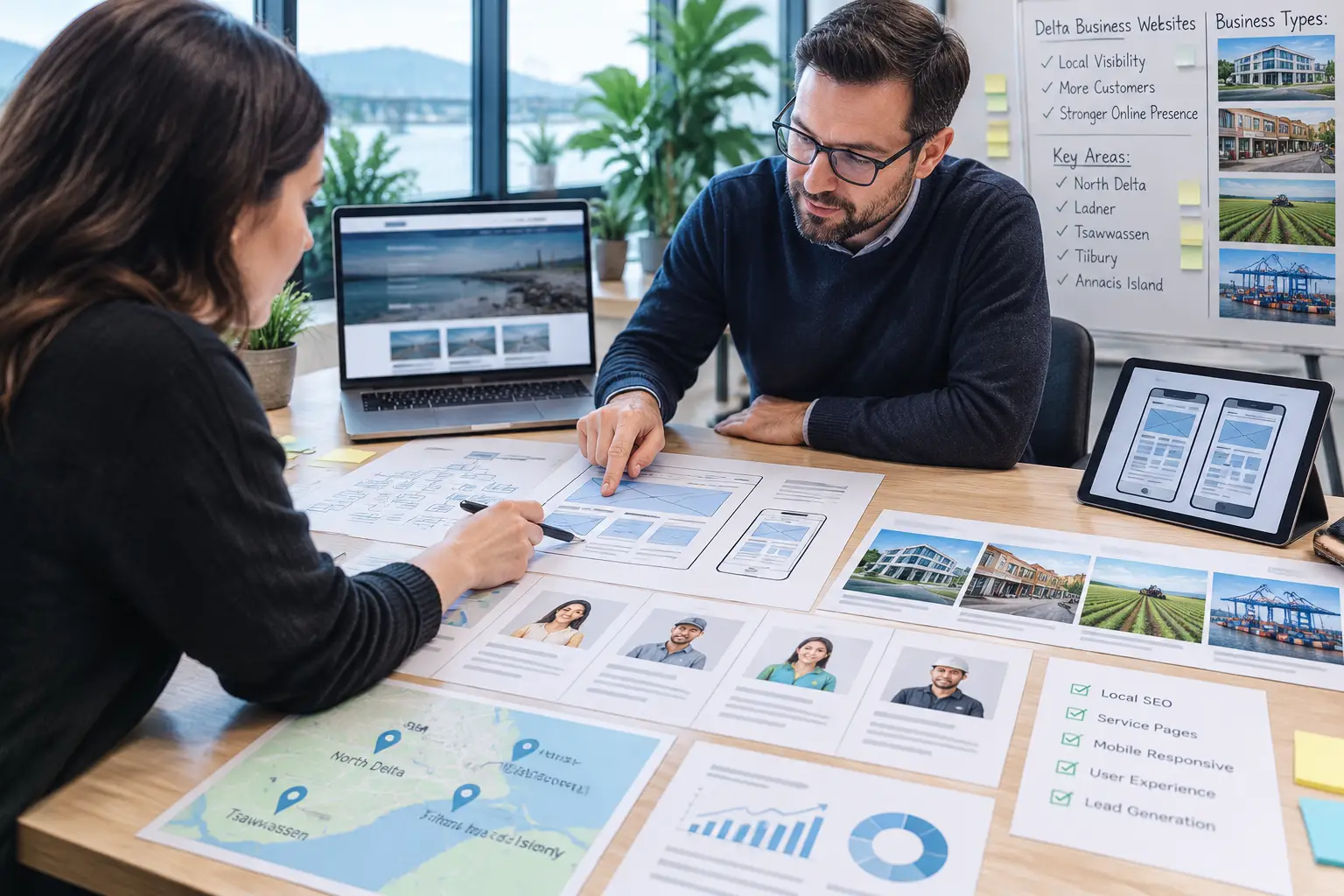 Delta business website planning with wireframes and local service content