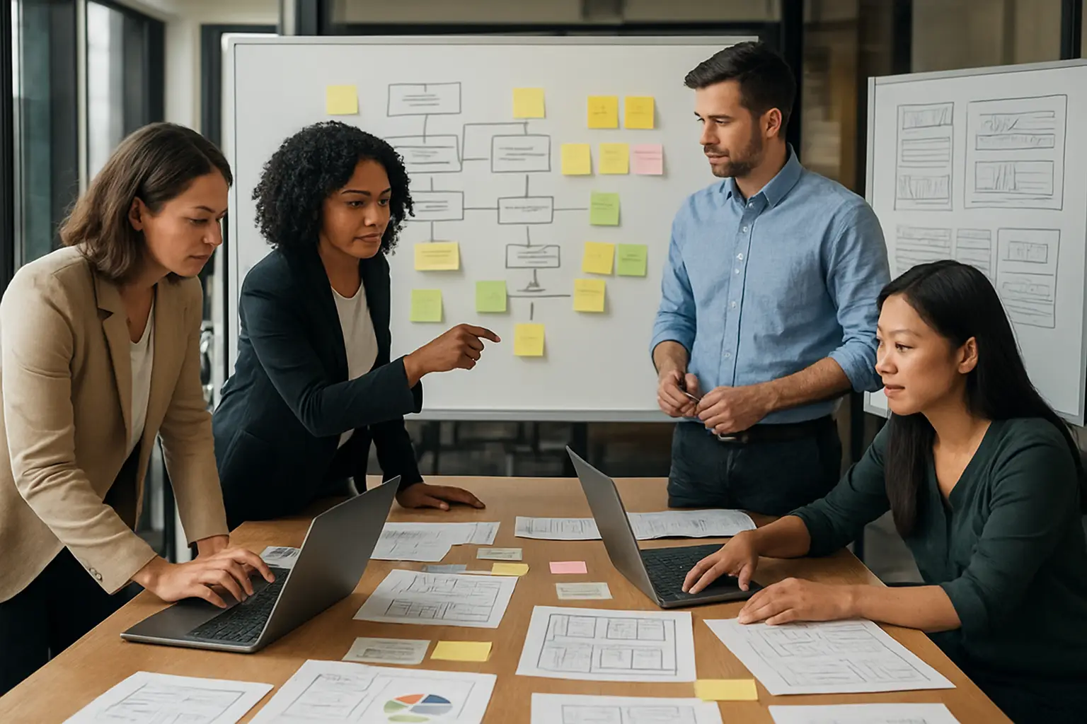 Corporate marketing and leadership review of sitemap, page hierarchy, proof content and responsive website layouts