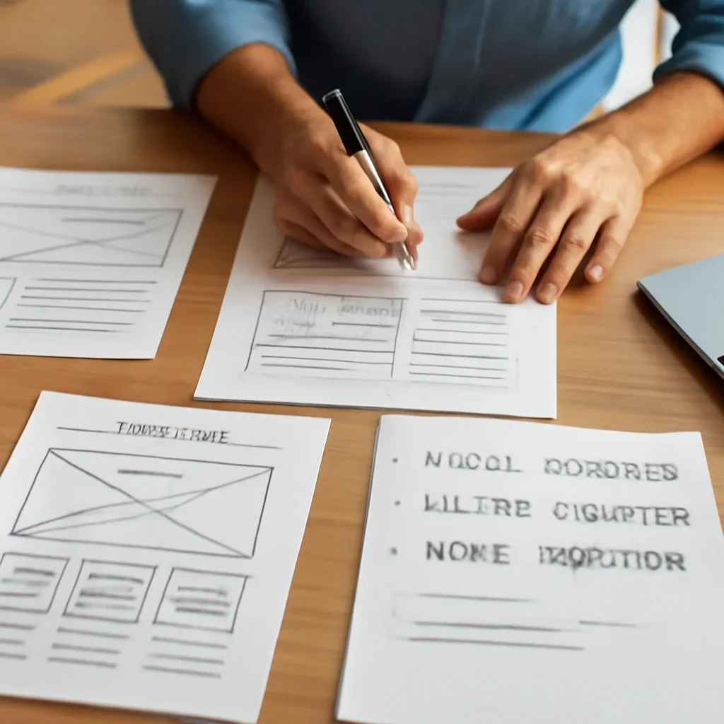 Local Business Web Design for Better Visibility and More Inquiries planning session with page wireframes and content notes