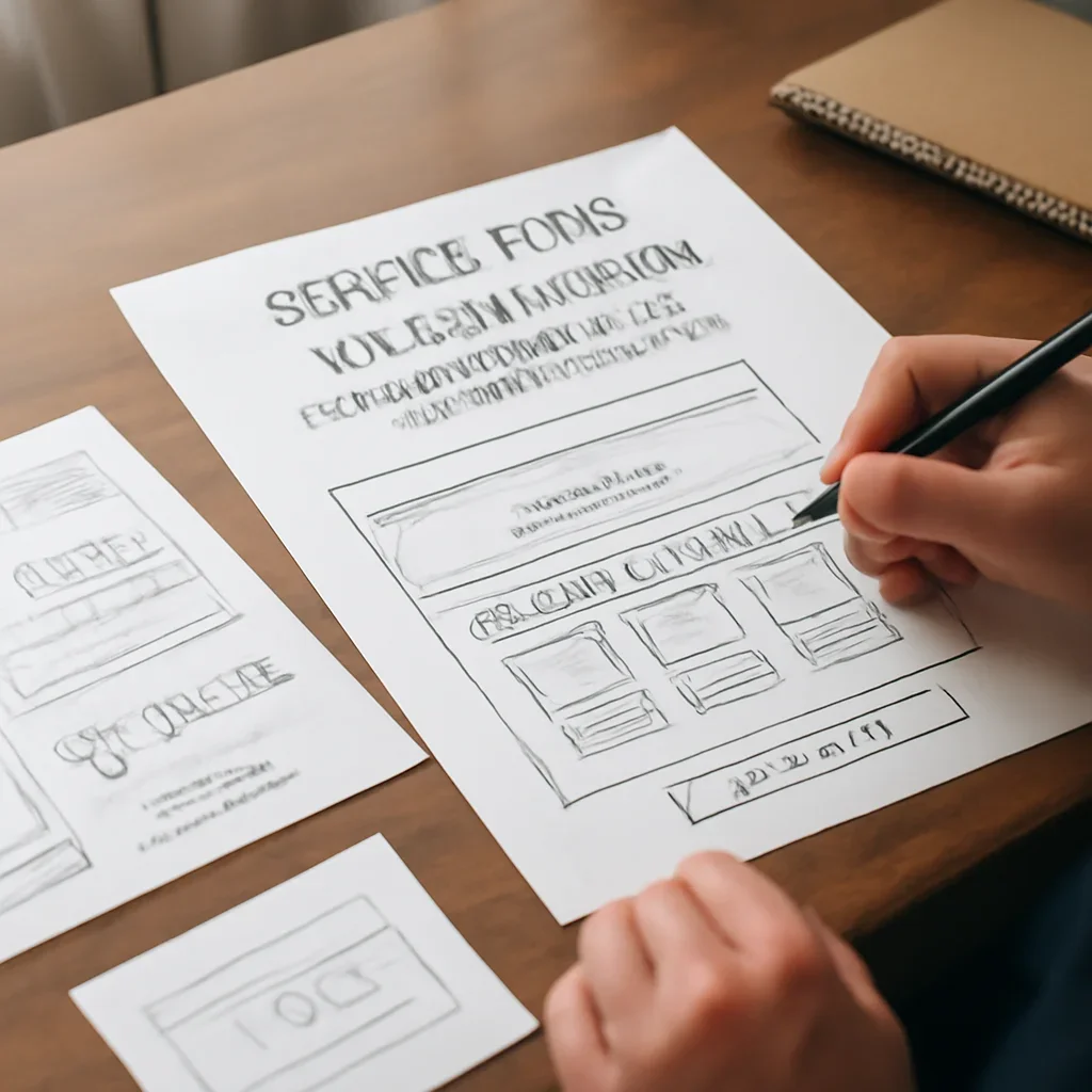 Service Business Web Design That Supports More Qualified Leads planning session with page wireframes and content notes