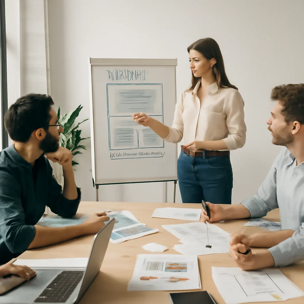 Startup web design process covering validation, page planning, messaging and responsive design