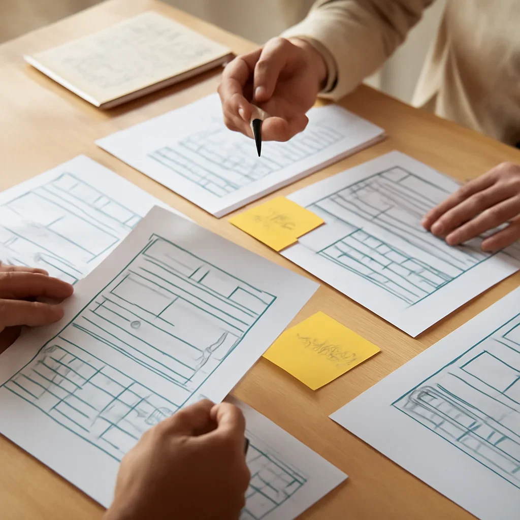 Website Design and Development as One Coordinated Service planning session with page wireframes and content notes